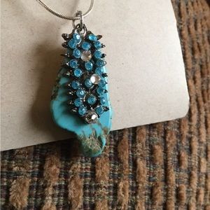Turquoise necklace pendant handmade up-cycled vintage jewelry